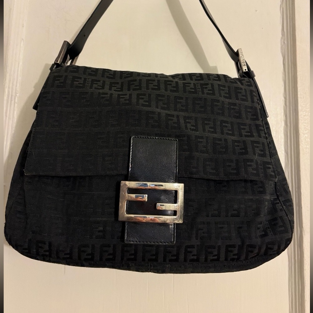 Authentic Fendi Mama Baguette Black/Silver Hardware